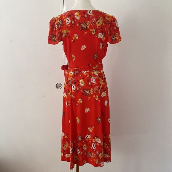 Free People Orange Red Floral Jess Wrap Midi Dress Size XS - Picture 6 of 12